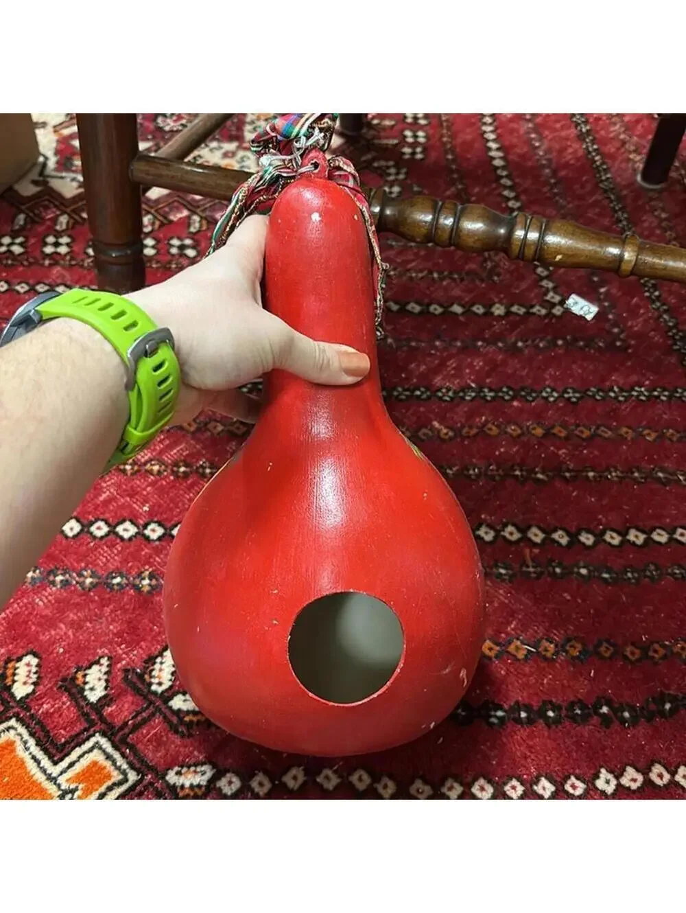 Red Santa Gourd With Plaid Ribbon on top